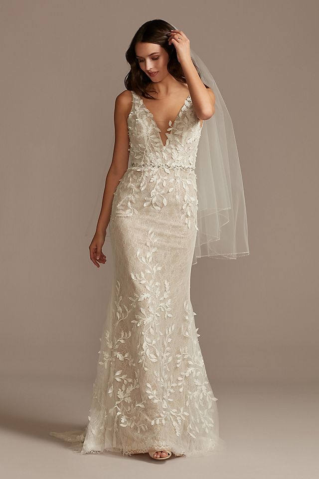 As Is 3D Leaves Applique Lace V-Neck Wedding Dress Image 7