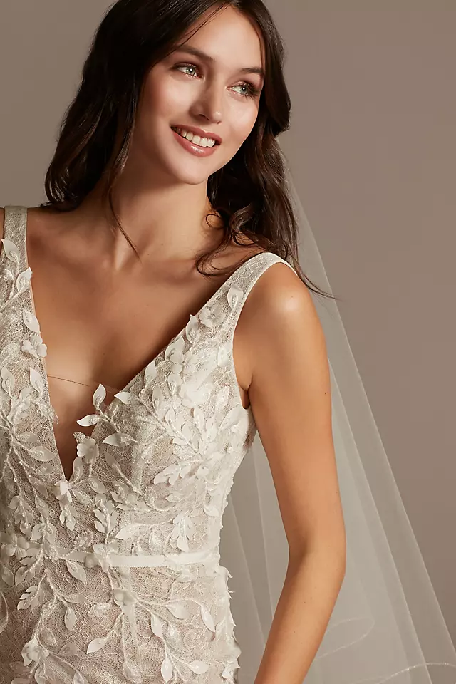 As Is 3D Leaves Applique Lace V-Neck Wedding Dress Image 3