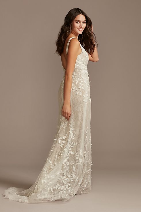 As Is 3D Leaves Applique Lace V-Neck Wedding Dress Image 7