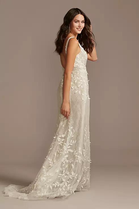 As Is 3D Leaves Applique Lace V-Neck Wedding Dress Image 2