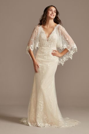 Lace Wedding Dress with Crochet Trim Capelet | David's Bridal