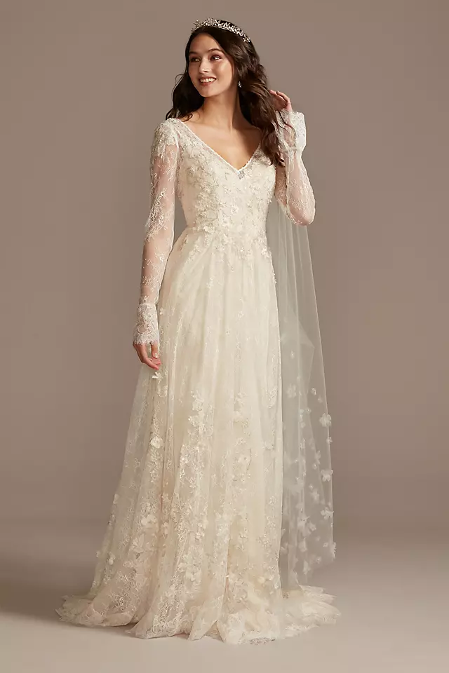Illusion Long Sleeve Chantilly Lace Wedding Dress Image