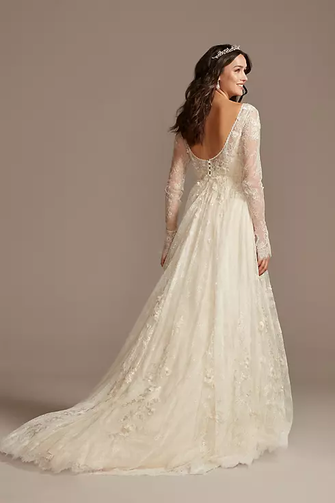 Illusion Long Sleeve Chantilly Lace Wedding Dress Image 2