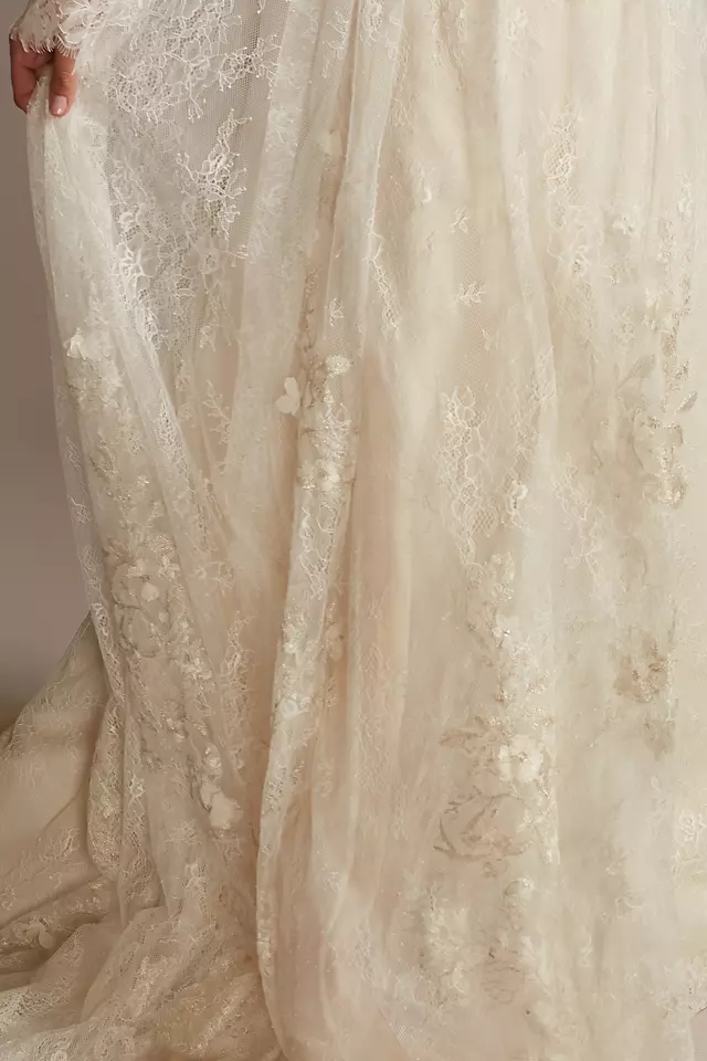 Illusion Long Sleeve Chantilly Lace Wedding Dress Image 4