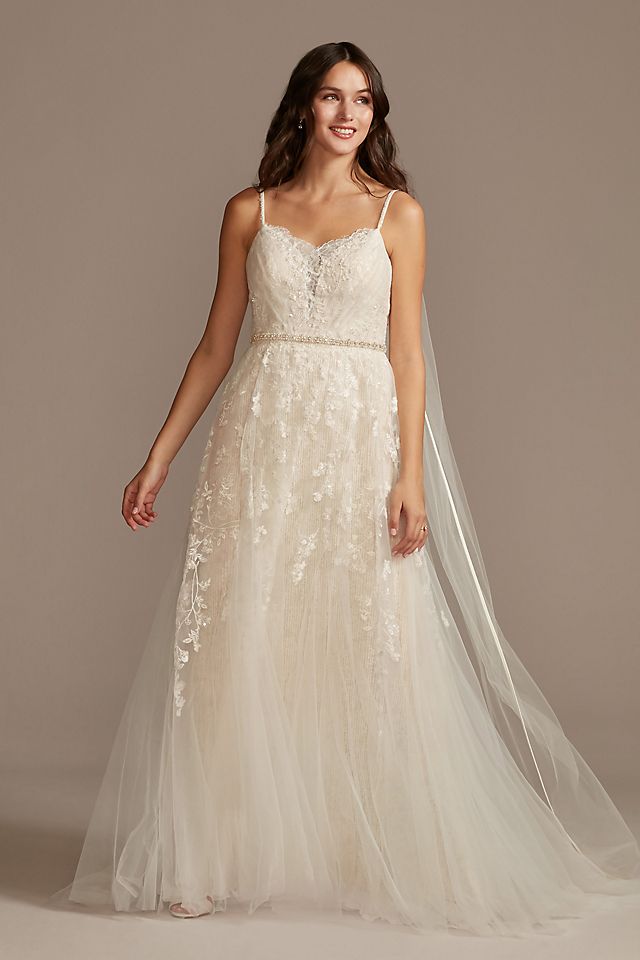 Pleated Lace Wedding Dress with Caged Tulle Skirt Image 5