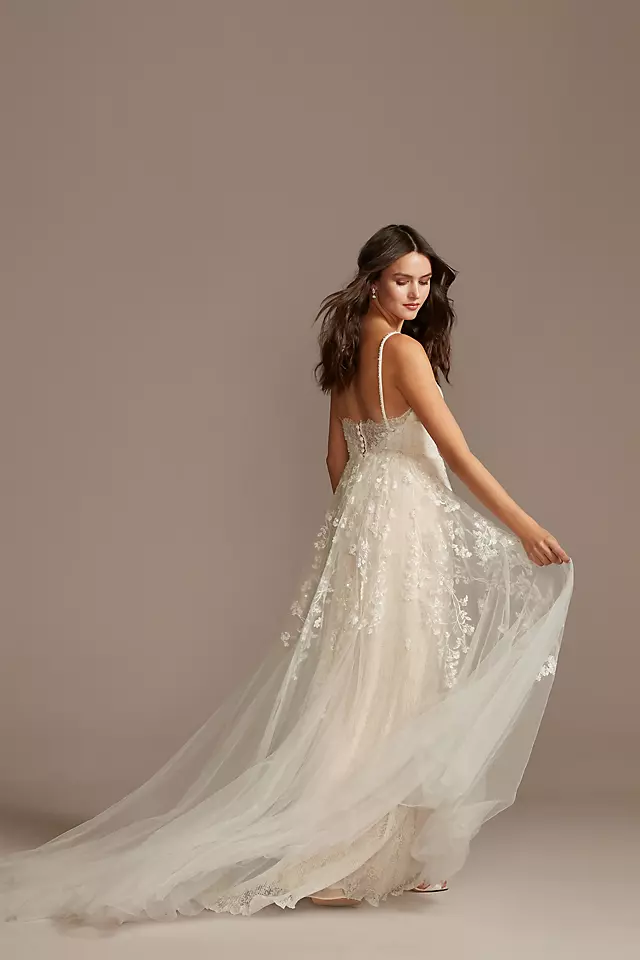 Pleated Lace Wedding Dress with Caged Tulle Skirt Image 2