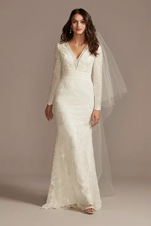 As Is Sequin Wedding Dress with Scallop Hem Image 1