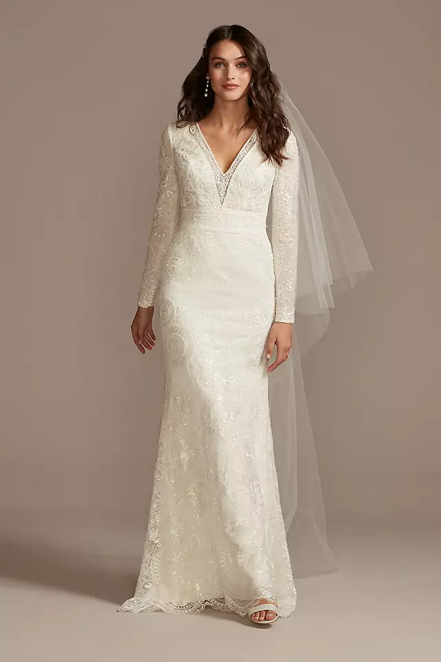 As Is Sequin Wedding Dress with Scallop Hem Image