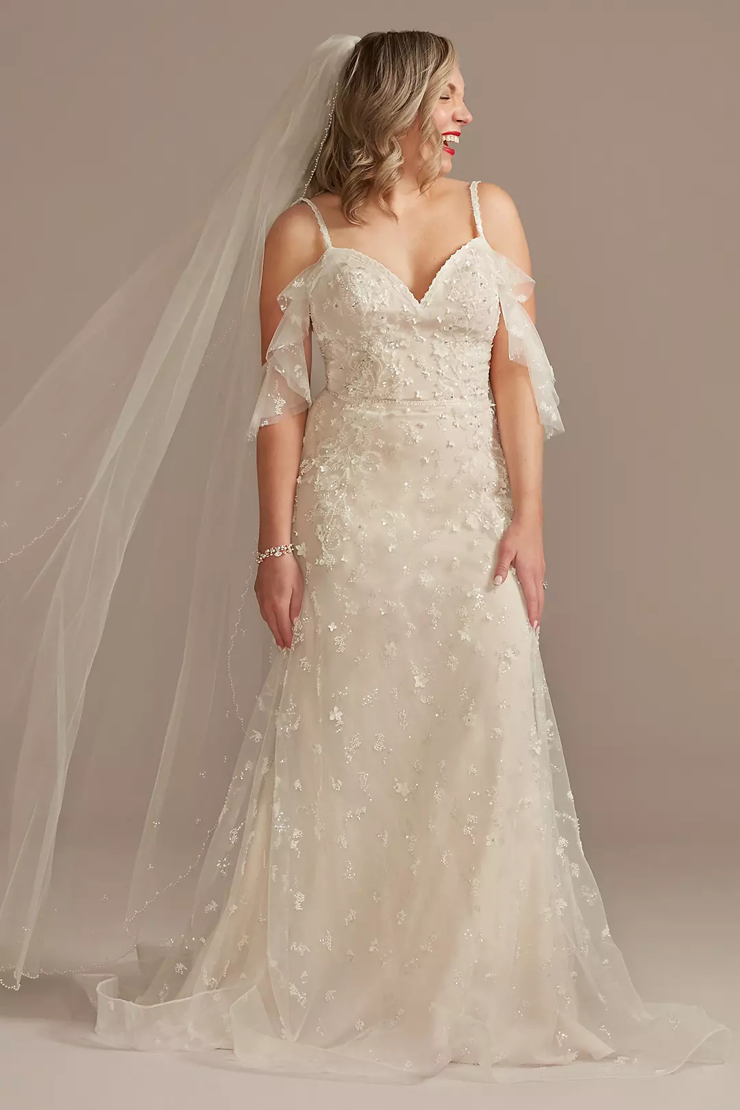 Flutter Sleeve 3D Floral Wedding Dress Image