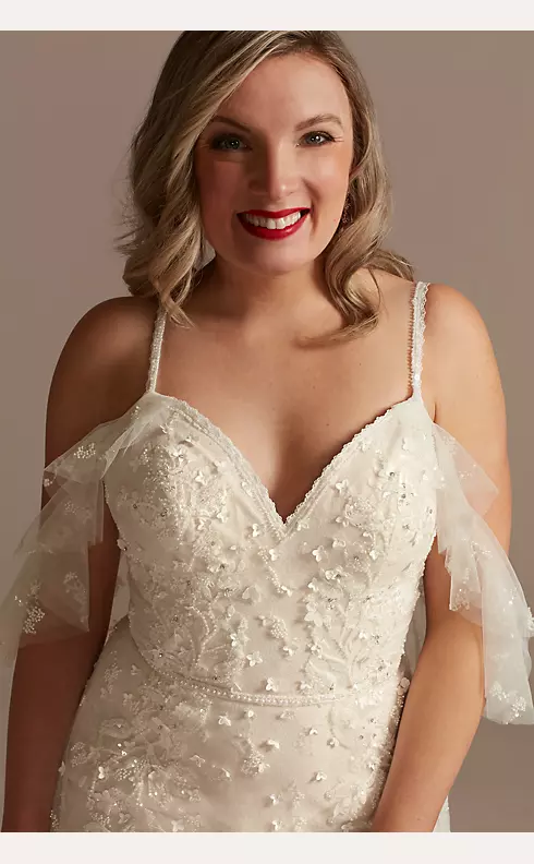 Flutter Sleeve 3D Floral Wedding Dress Image 3
