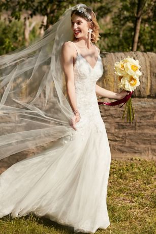 Lace Beaded Tulle Spaghetti Strap Wedding Dress David's Bridal