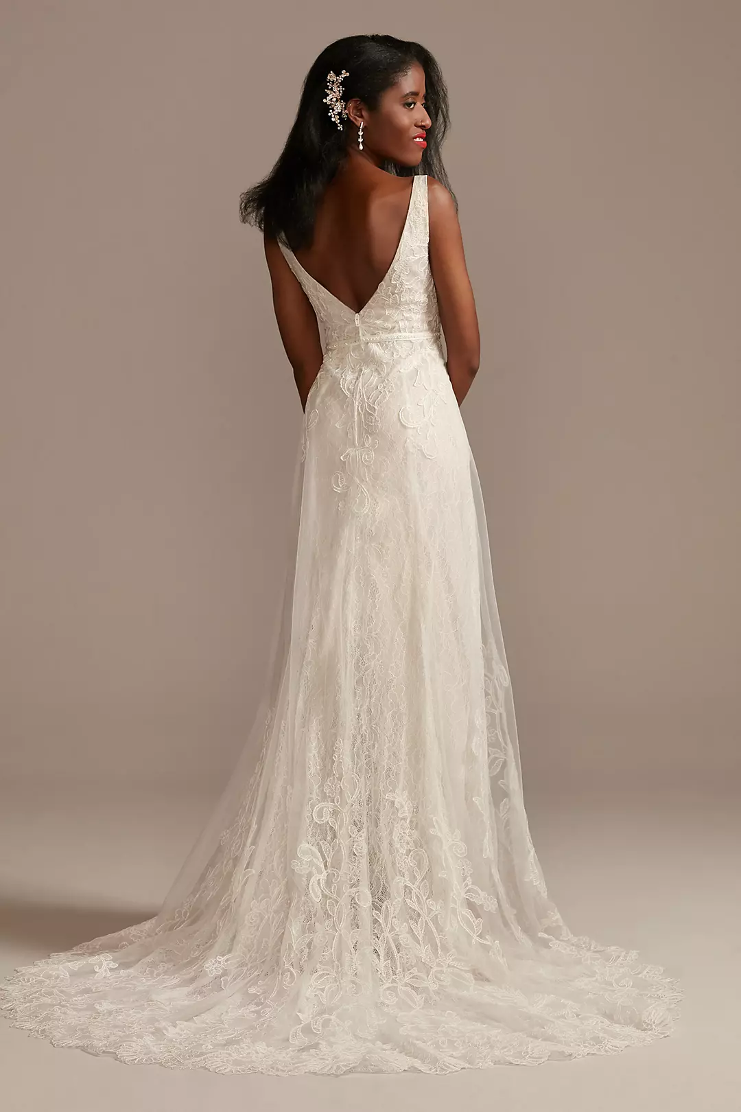 V-Neck Lace Plus Wedding Dress with Scallop Hem Image 2