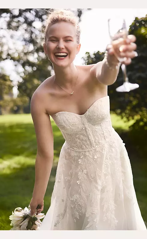 Strapless Beaded Glitter Tulle Wedding Gown Image 5