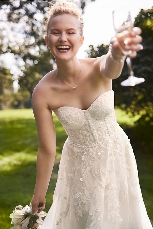 Strapless Beaded Glitter Tulle Wedding Gown Image 7