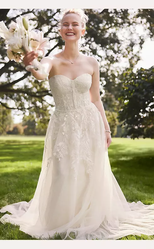 Strapless Beaded Glitter Tulle Wedding Gown Image 6
