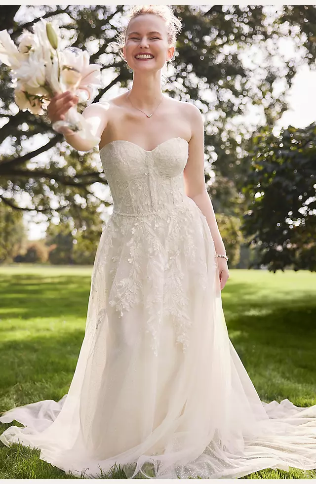 Strapless Beaded Glitter Tulle Wedding Gown Image 6
