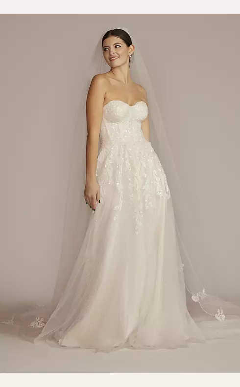 Strapless Beaded Glitter Tulle Wedding Gown Image 1