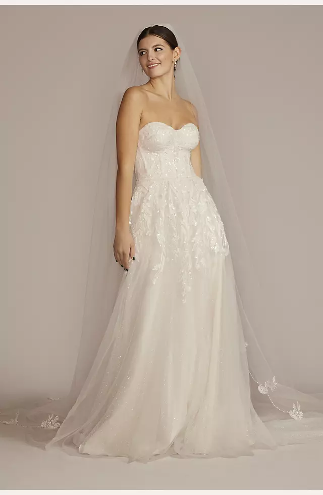 Glitter Wedding Dress A-line Shiny Tulle Straps Beaded Long Tail