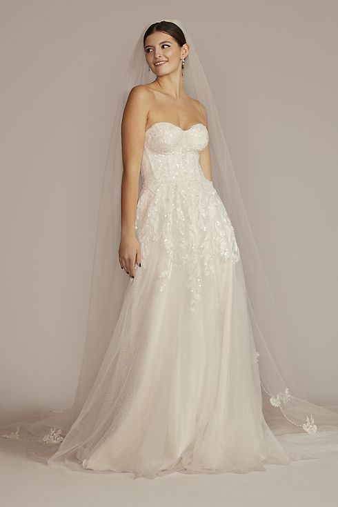 Strapless Beaded Glitter Tulle Wedding Gown Image