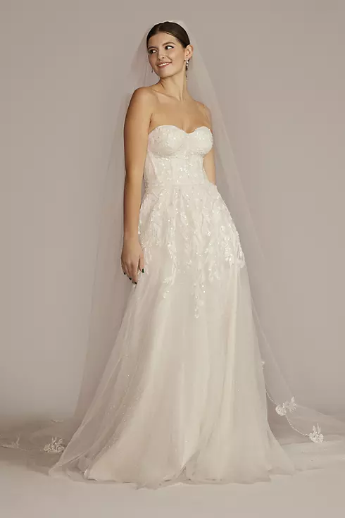 Strapless Beaded Glitter Tulle Wedding Gown Image 1