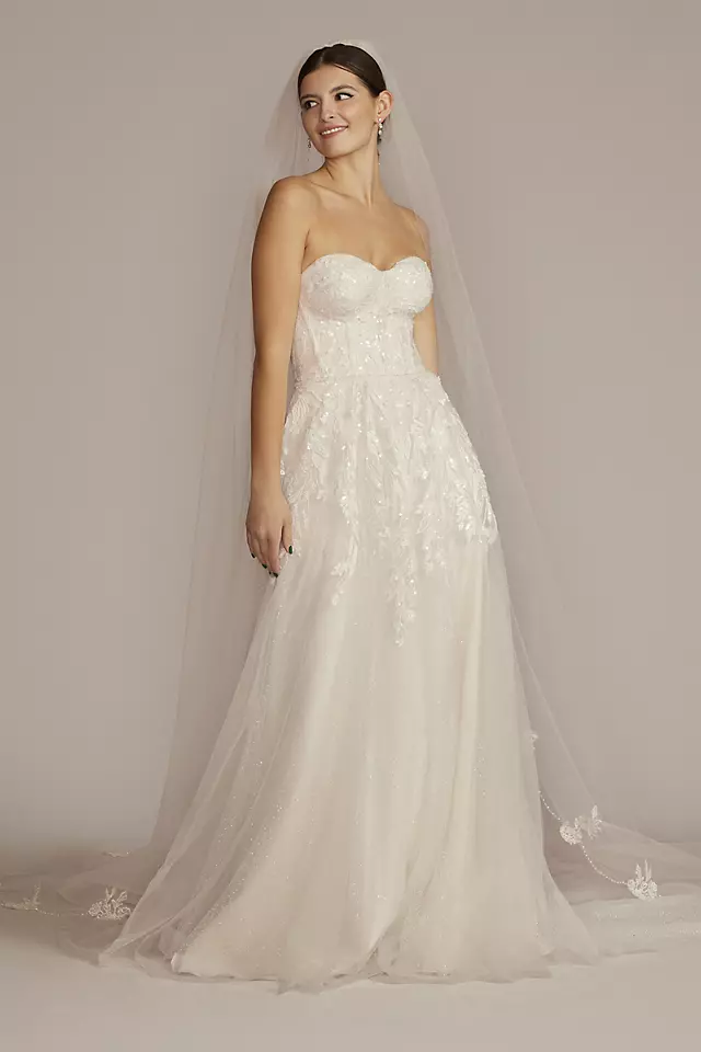 Strapless Beaded Glitter Tulle Wedding Gown Image