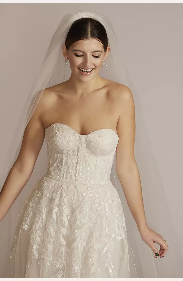 Glitter Wedding Dress A-line Shiny Tulle Straps Beaded Long Tail Bride –  Okdresses