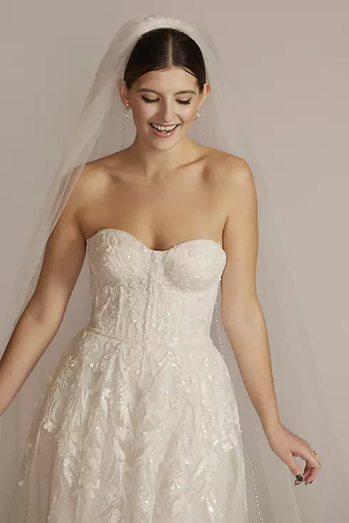 Strapless Beaded Glitter Tulle Wedding Gown Image 3