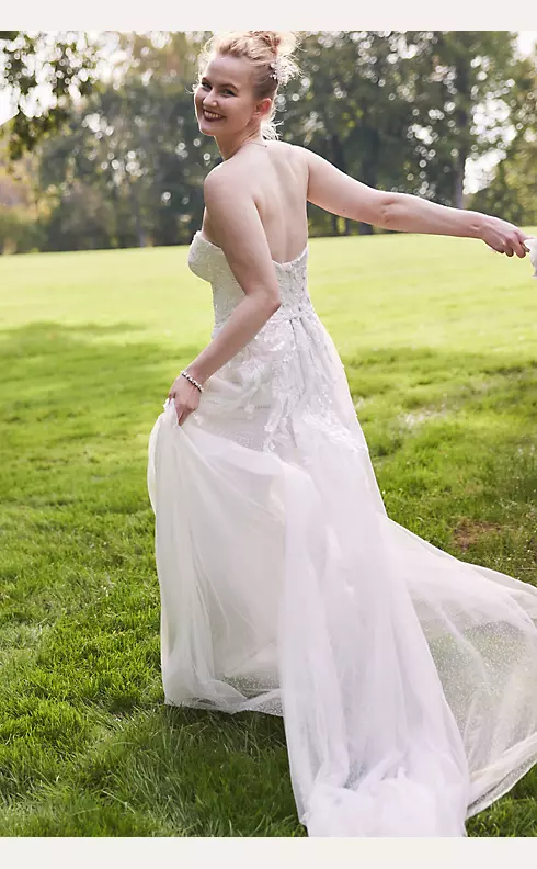 Strapless Beaded Glitter Tulle Wedding Gown Image 4