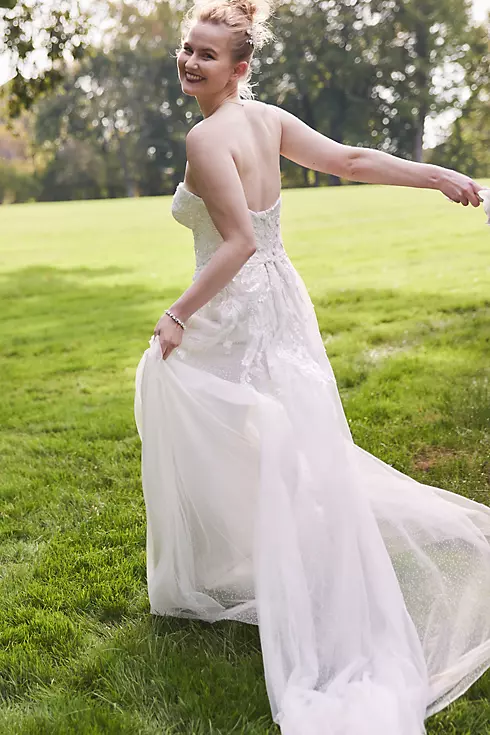 Strapless Beaded Glitter Tulle Wedding Gown Image 4