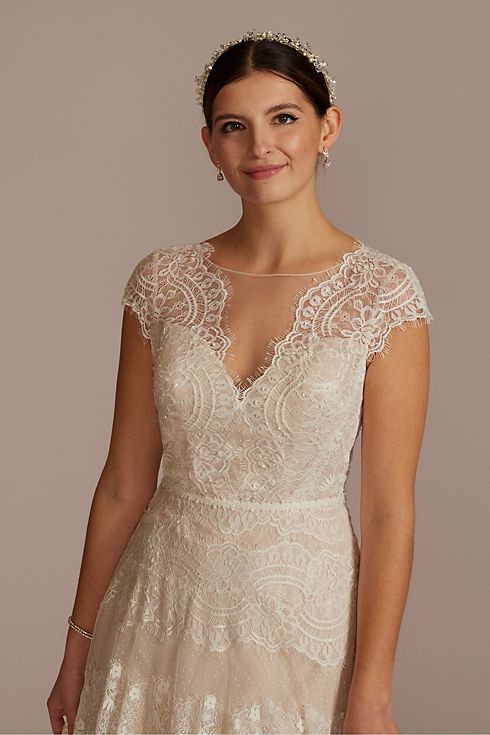 High Neck Cap Sleeve Lace A-Line Wedding Gown Image 5