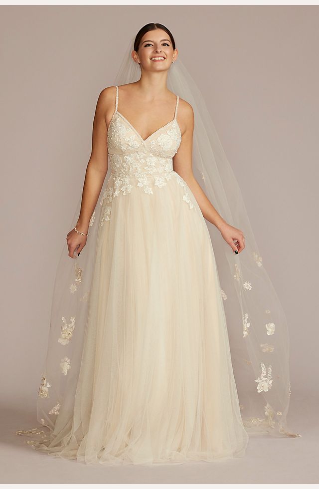 Beaded Lace Applique Tulle A-Line Wedding Gown