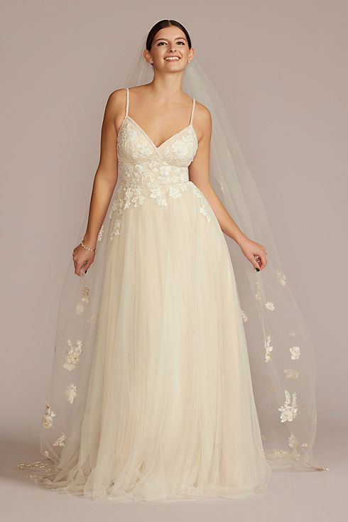 Beaded Lace Applique Tulle A-Line Wedding Gown Image