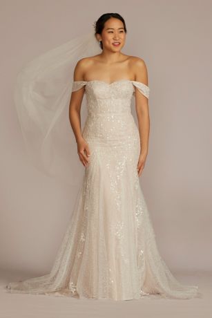 Melissa Sweet Beaded Lace Applique Tulle A-Line Wedding Gown