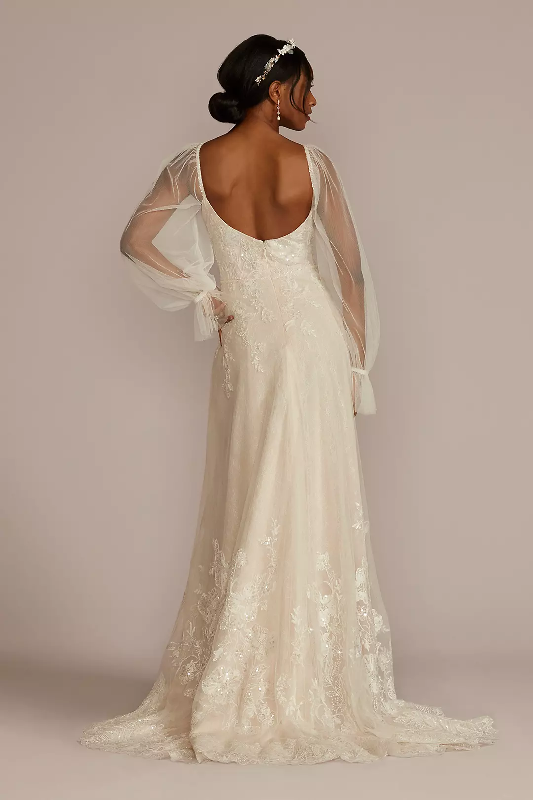 Allover Lace Billow Sleeve Wedding Dress Image 2