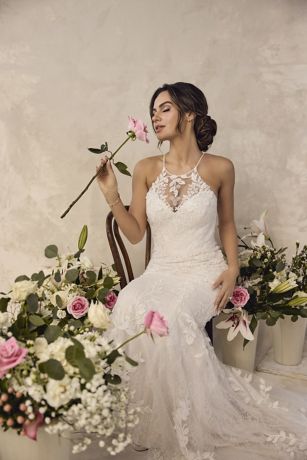 High Neck Halter Lace Mermaid Wedding Dress David s Bridal