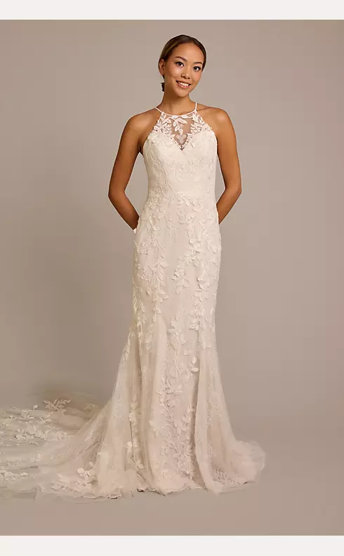 High-Neck Halter Lace Mermaid Wedding Dress Image 1