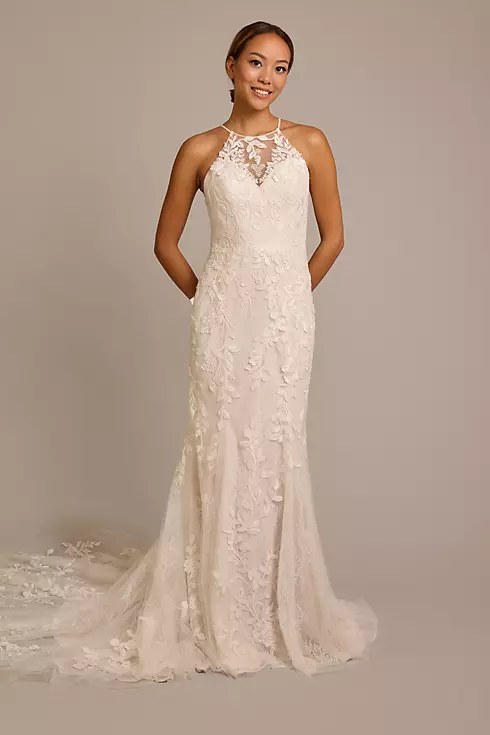High-Neck Halter Lace Mermaid Wedding Dress Image 1