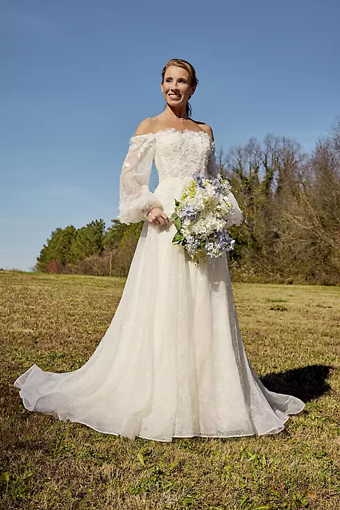 Billowy Long Sleeve Off-the-Shoulder Wedding Dress Image 3
