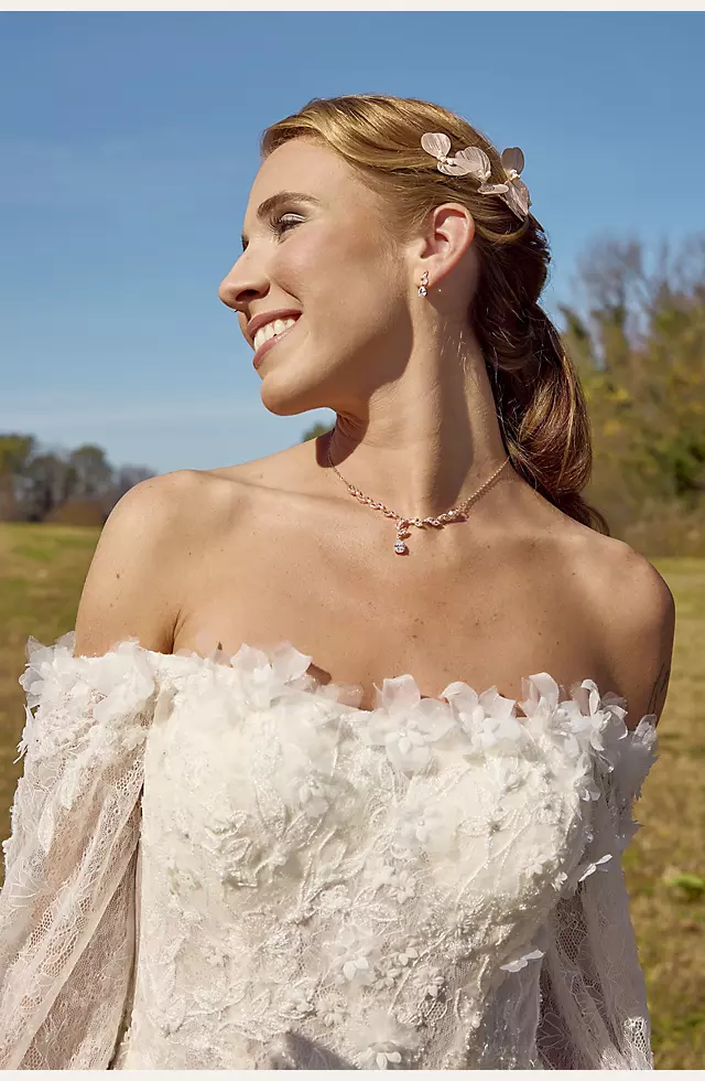Billowy Long Sleeve Off-the-Shoulder Wedding Dress Image 4
