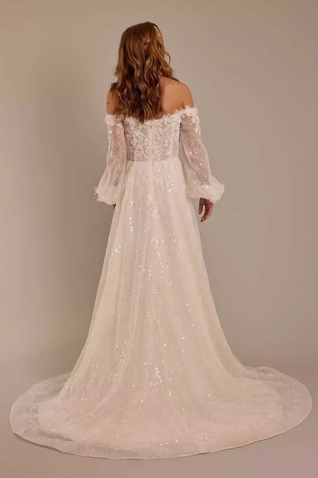 Billowy Long Sleeve Off-the-Shoulder Wedding Dress Image 2