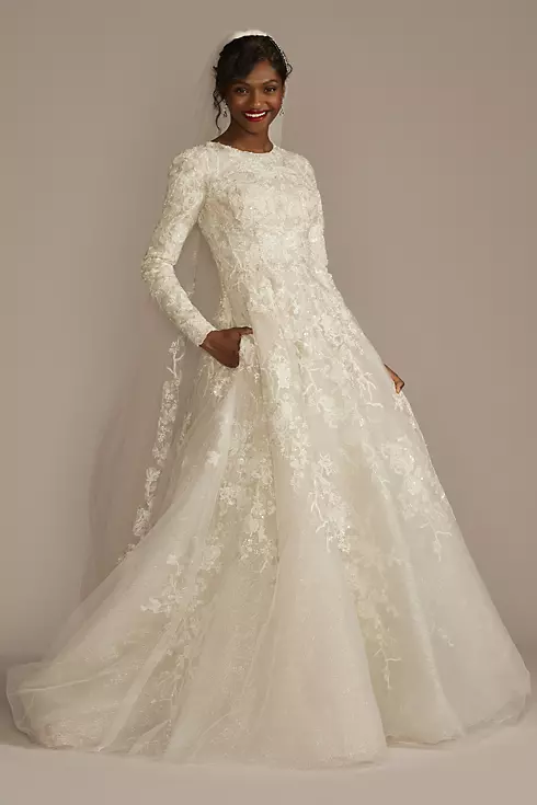 Beaded Lace Long Sleeve Modest Wedding Dress Image 1