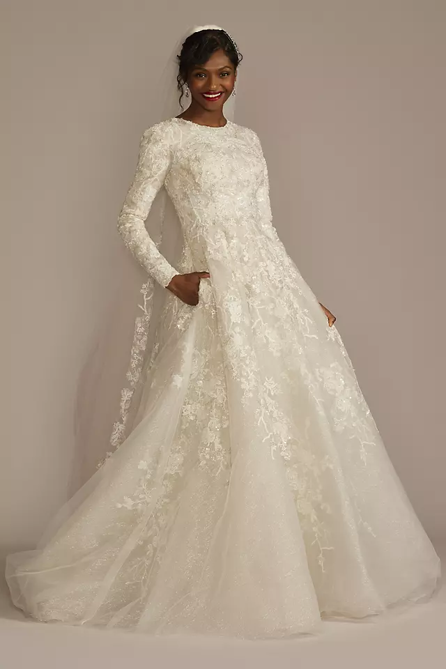 Beaded Lace Long Sleeve Modest Wedding Dress Image
