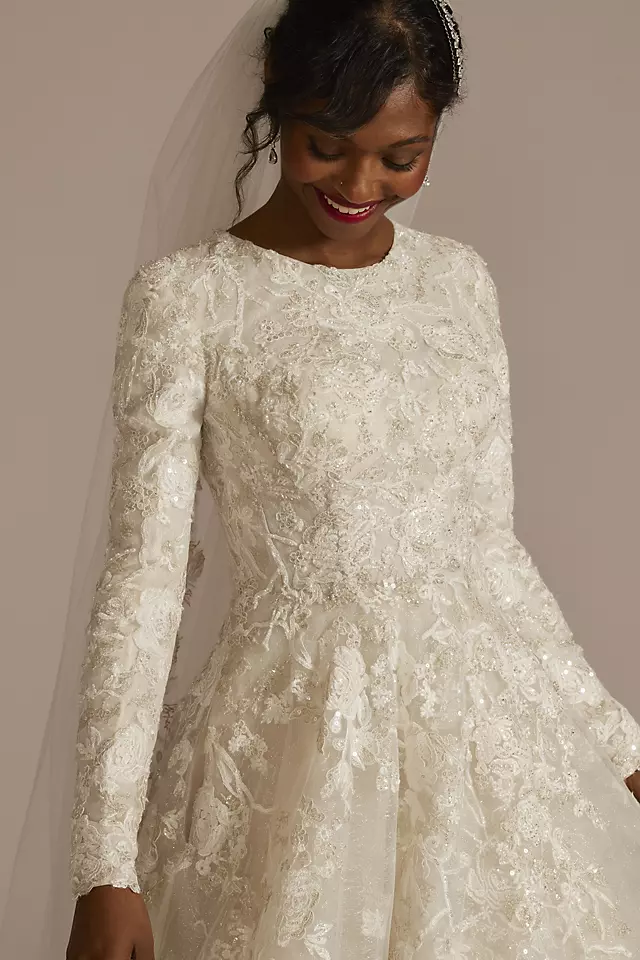 Beaded Lace Long Sleeve Modest Wedding Dress Image 3