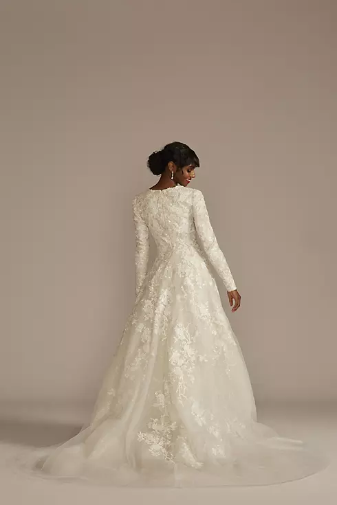 Beaded Lace Long Sleeve Modest Wedding Dress Image 2