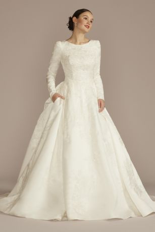 Long Sleeve Beaded Lace Modest Wedding Dress | David's Bridal