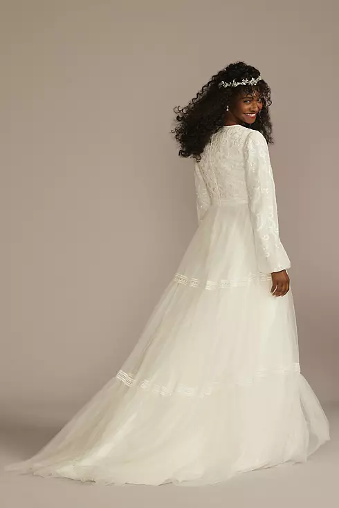 High Neck Beaded Lace A-Line Modest Wedding Dress Image 2