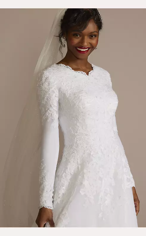 High Neck Lace Applique Modest Wedding Dress | David's Bridal