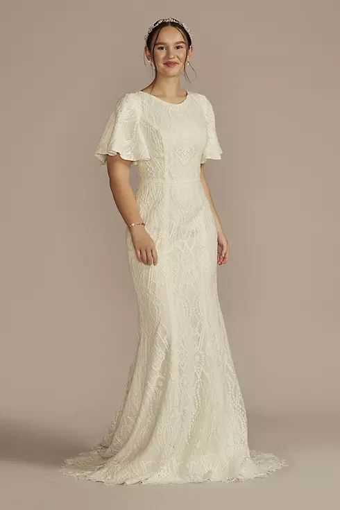 High Neck Lace Embellished Modest Wedding Dress Image 1