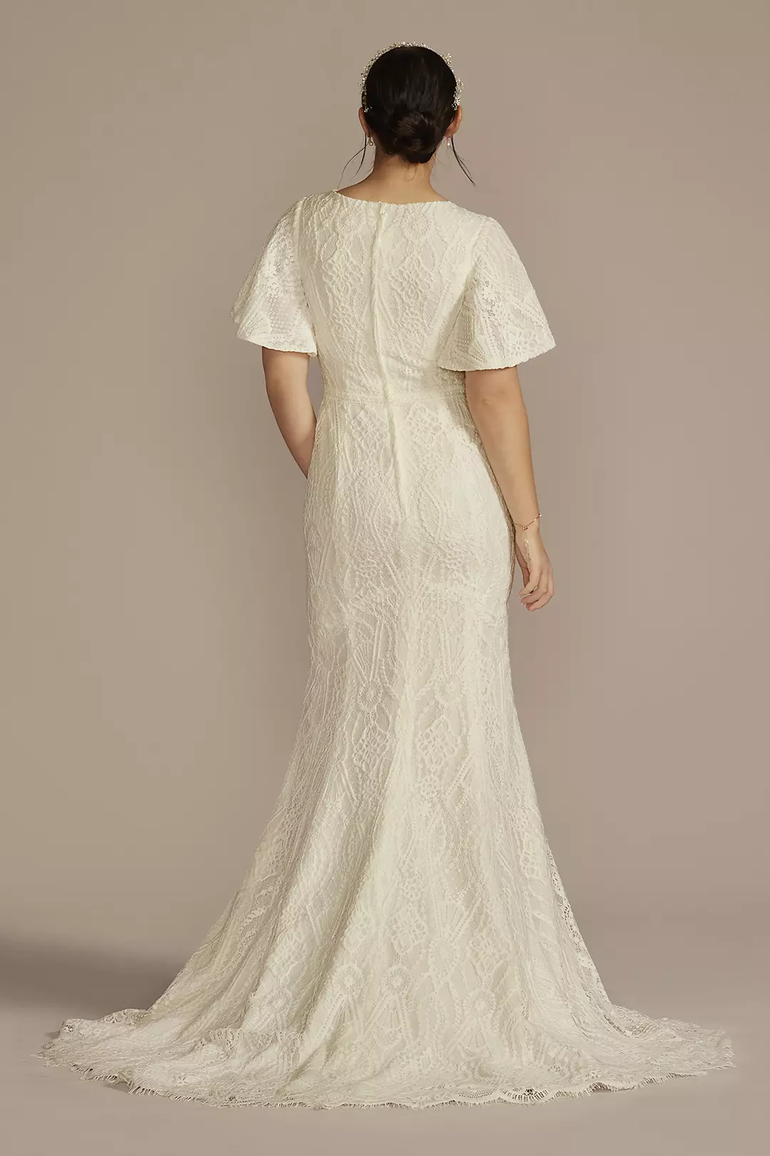 High Neck Lace Embellished Modest Wedding Dress Image 2