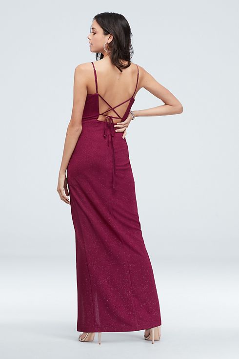 Glitter Stretch-Knit Lace-Up Gown with Slit Skirt Image 4